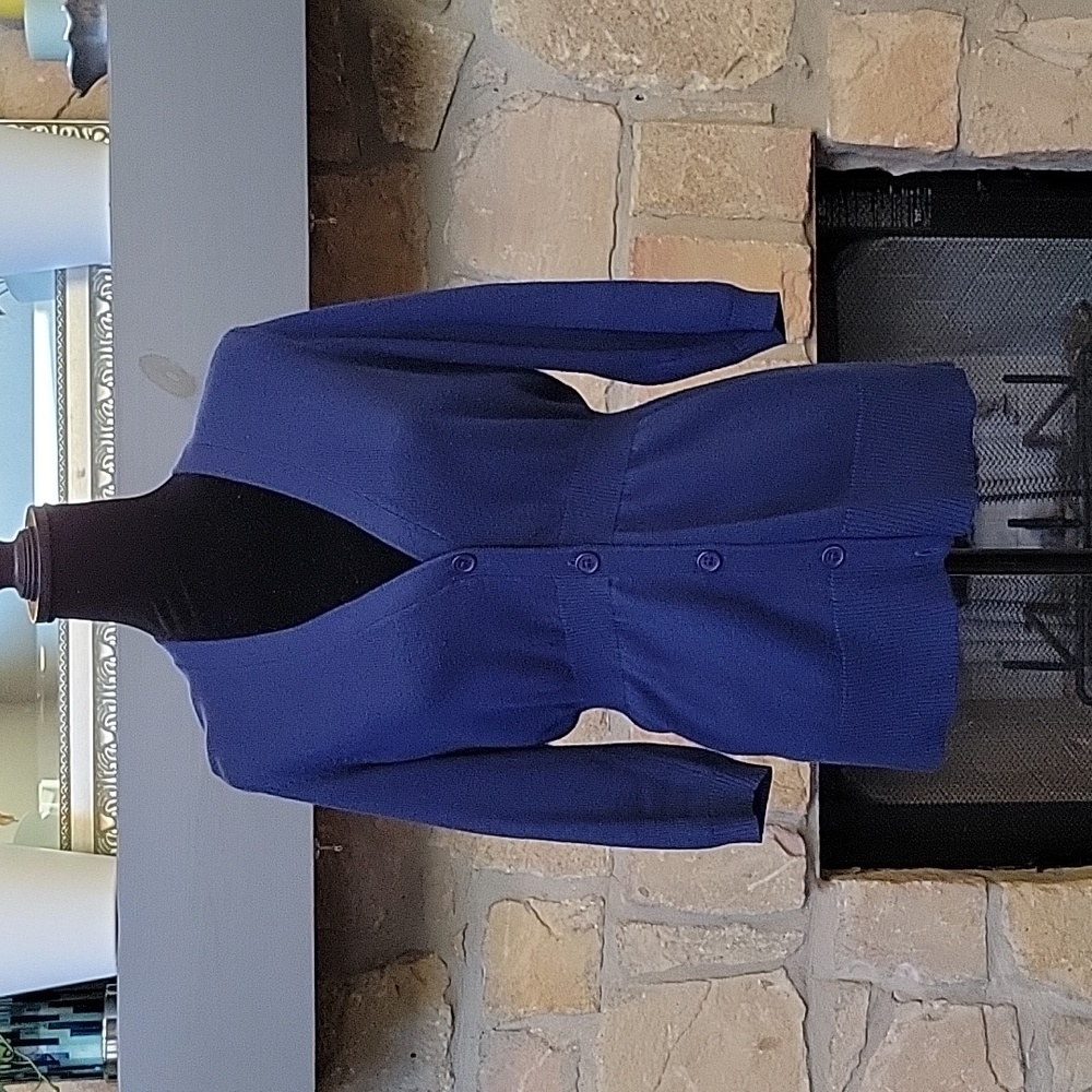 Ann Taylor tucked waist 3/4 sleeve navy cardigan, large petite